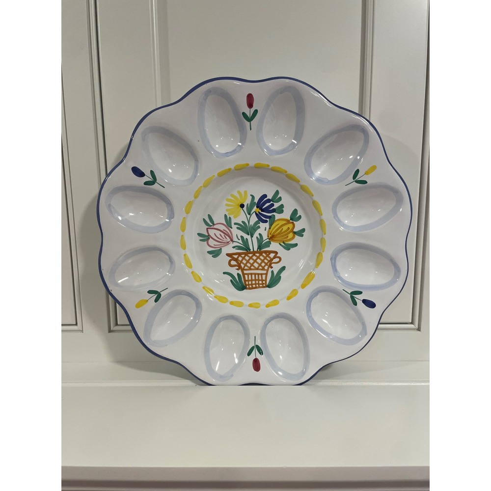 VTG Shafford Avignon Hand Painted Italian Ceramic Deviled Egg Platter 1986
